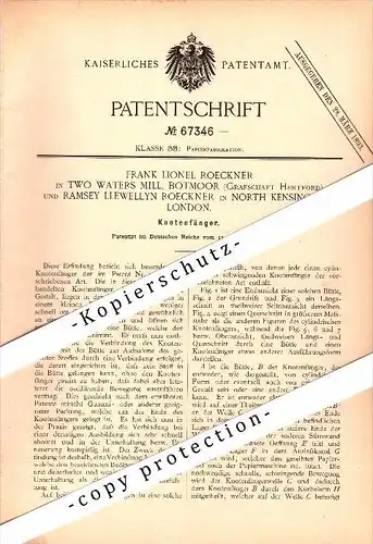 Original Patent - F. Roeckner in Two Waters Mill , Botmoor , 1892 , paper mill , North Kensington , London !!!