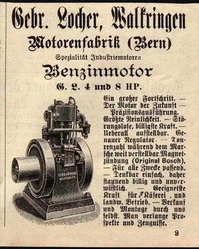 original Werbung - 1911 -  Gebr. Locher in Walkringen , Motorenfabrik !!!
