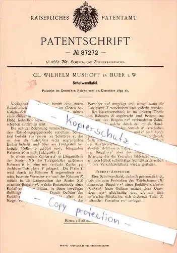 Original Patent - Cl. Wilhelm Mushoff in Buer i. W. , 1895 , Schulwandtafel , Schule , Gelsenkirchen !!!