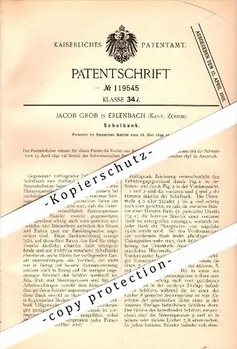 Original Patent - Jacob Grob in Erlenbach , Kanton Zürich , 1899 , Schulbank , Schule , Möbel !!!