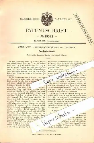 Original Patent - Carl Mey in Friedrichsanfang b. Ohrdruf , 1884 , Falz-Dachschindeln , Dachdecker , Crawinkel !!!