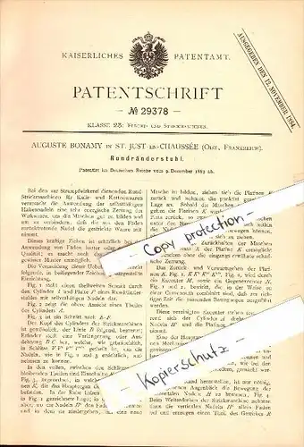 Original Patent - Auguste Bonamy à Saint-Just-en-Chaussée , 1883 , Dispositif pour machine à tricoter !!