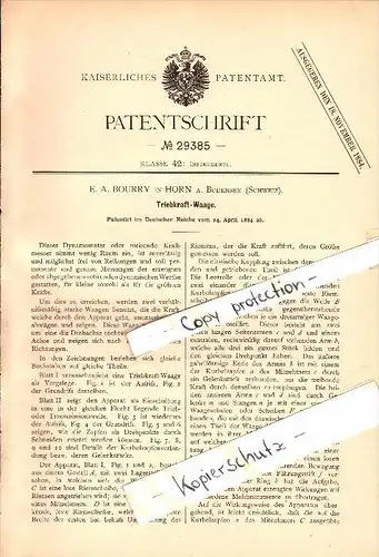 Original Patent - E.A. Bourry in Horn a. Bodensee , Schweiz , 1884 , Triebkraft-Waage , Sui !!!