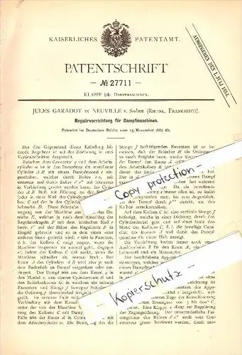 Original Patent - Jules Garadot à Neuville-sur-Saone , 1883 , Règlement pour les moteurs à vapeur  !!!