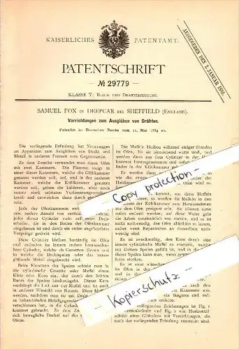 Original Patent - Samuel Fox in Deepcar b. Sheffield , 1884 , Machine for annealing wire !!!