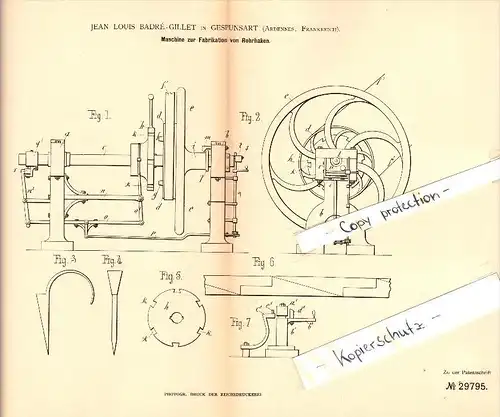 Original Patent - Jean Louis Badré-Gillet à Gespunsart , Ardennes , 1884 , Fabrication de crochets en acier !!!