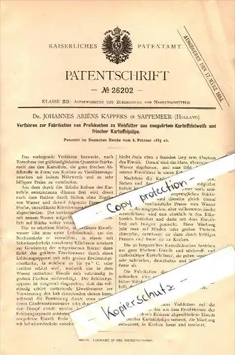 Original Patent - Dr. Johannes Kappers in Hoogezand-Sappemeer , 1883 , Fabrikation von Tierfutter , Groningen !!!