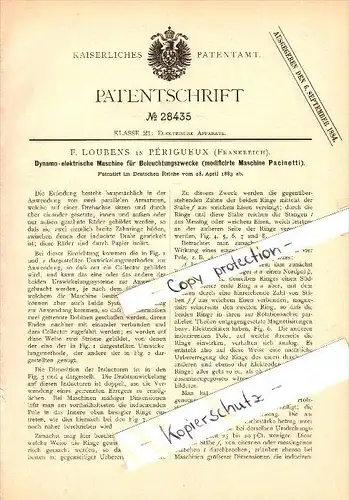 Original Patent - F. Loubens à Périgueux , 1883 , Machine électrique pour l'éclairage !!!