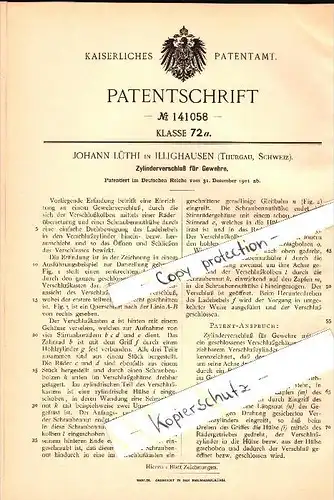 Original Patent - Johann Lüthi in Illighausen , Thurgau , 1901 , Zylinderverschluss für Gewehre , Gewehr , Lengwil !!!