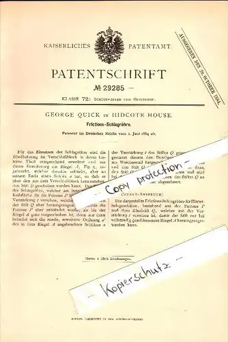 Original Patent - George Quick in Hidcote House , 1884 , Apparatus for firearm !!!