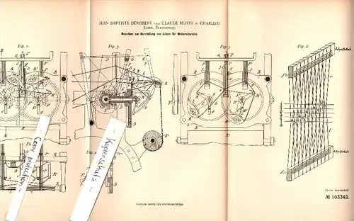 Original Patent - J.B. Dérobert et Claude Muzin à Charlieu , Loire , 1897 , Machine de tissage !!!