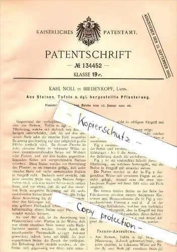 Original Patent - Karl Noll in Biedenkopf b. Marburg , 1901 , Pflasterung aus Steinen und Tafeln , Straßenbau !!!