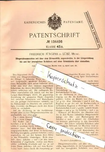 Original Patent - Friedrich Jürgens in Lübz i. Mecklenburg , 1901 , Düngerstreumaschine , Landwirtschaft , Agrar !!!