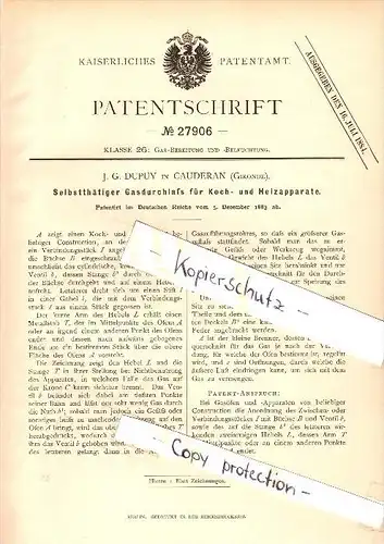Original Patent - J.G. Dupuy à Caudéran , Gironde , 1883 , Cuisine et appareils de chauffage !!!