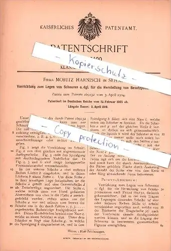 Original Patent - Firma Moritz Harnisch in Sehma  , 1905 , Herstellung von Besatzposamenten , Sehmatal !!!