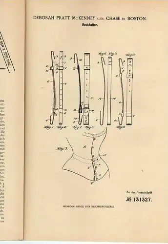 Original Patentschrift - Rockhalter , 1901, D. Mc Kenney in Boston , Korsett , corset , corsage !!!