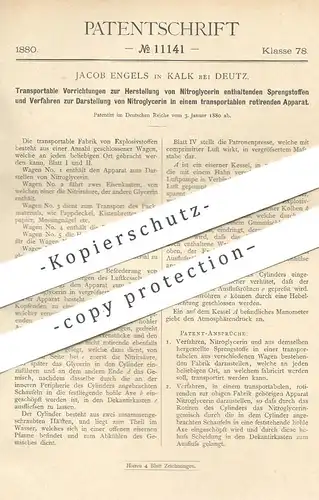 original Patent - Jacob Engels , Kalk / Deutz / Köln , 1880 , Sprengstoff mit Nitroglycerin | Zündstoff , Waffe !!