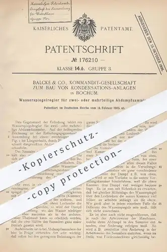 original Patent - Balcke & Co. KG - Bau v. Kondensationsanlagen , Bochum , 1905 , Wasserspiegelregler für Abdampfsammler