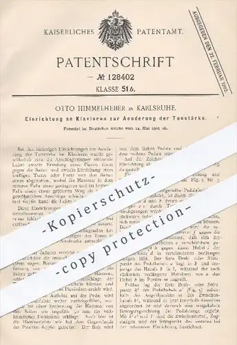 original Patent - O. Himmelheber , Karlsruhe , 1901 , Einrichtung am Klavier zur Änderung der Tonstärke , Klaviere !!!