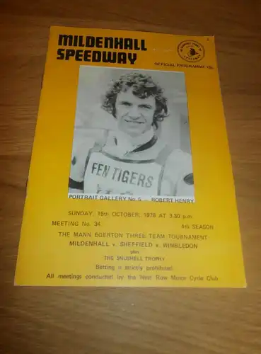 Speedway Mildenhall 15.10.1978 , Programmheft / Programm / Rennprogramm , program !!!