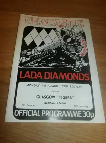 Speedway Newcastle 4.8.1980 , Glasgow Tigers , Programmheft / Programm / Rennprogramm , program !!!