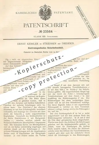 original Patent - Ernst Kessler , Dresden / Striessen , 1883 , Elektromagnetisches Türschloss | Schloss , Schlosser !!!