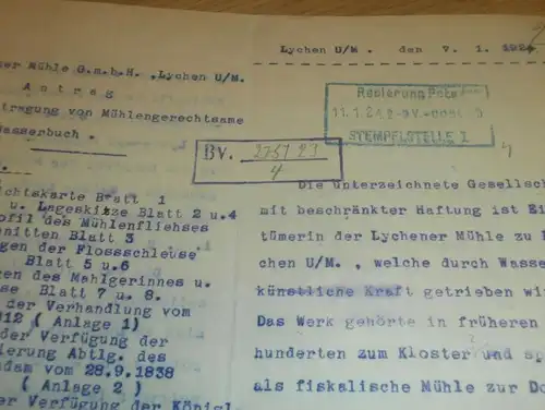 Lychener Mühle , 1924 , 7-seitiges Dokument , Kloster , Fretzdorf ,  Geschichte , Templin , Regierung , Mecklenburg !!!