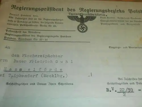 Pächter Friedrich Guhl in Hasselförde b. Triepkendorf , 1939 , Beenz , Lychen , Templin , Regierung , Mecklenburg !!!