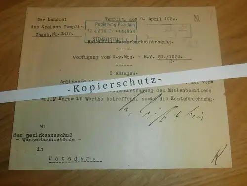 Mühlenbesitzer Willy Karow in Warthe / Boitzenburg , 1923 , Mühle , Regierung Potsdam , Templin , Uckermark !!!