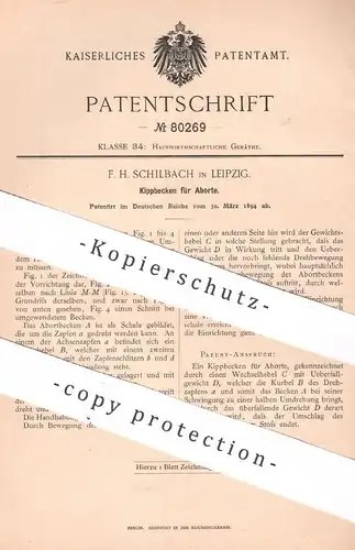 original Patent - F. H. Schilbach , Leipzig , 1894 , Kippbecken für Abort | Wasser - Becken | WC , Toilette | Klempner !