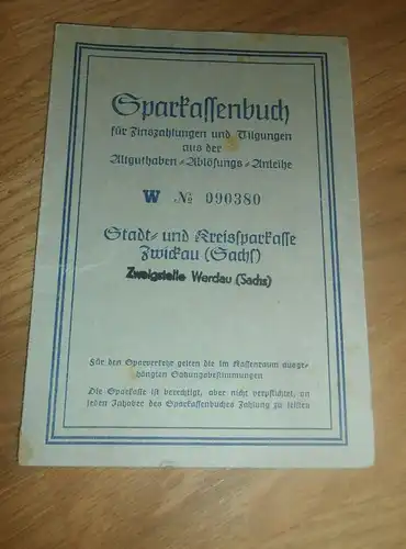 altes Sparbuch Werdau / Zwickau , 1952 , Ruth Wuttke geb. Vogel , Beiersdorf , Sparkasse , Bank !!!