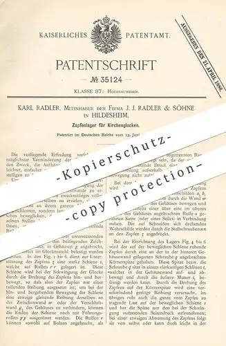 original Patent - Karl Radler , J. J. Radler & Söhne , Hildesheim , 1885 , Zapfenlager für Kirchenglocken | Glocken !!