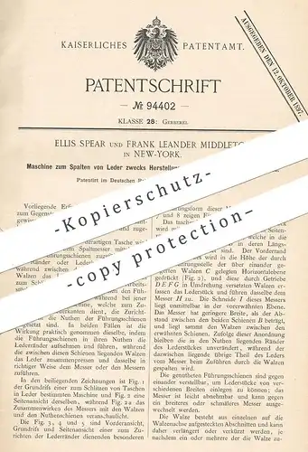 original Patent - Ellis Spear , Frank Leander Middleton , New York , USA , 1896 , Spalten von Leder für Taschen | Gerber