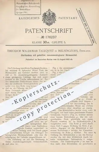 original Patent - Theodor Waldemar Tallqvist , Helsingfors , Finnland  1905 , Stethoskop mit Hörmuschel | Arzt , Medizin