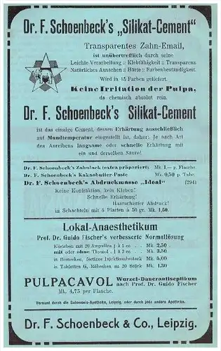 original Werbung - 1913 - Dr. F. Schoenebeck in Leipzig , Silikat Cement , Zahnarzt , Stomatologe , Zähne , Dental !!!