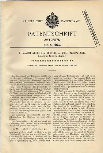 Original Patentschrift - E.A. Mitchell in West Norwood , 1899 , Kraftmaschine !!!