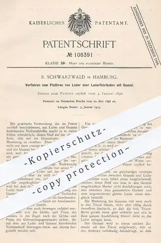 original Patent - R. Schwarzwald , Hamburg , 1898 , Plattieren von Leder o. Lederfabrikaten mit Gummi | Gerber , Gerben