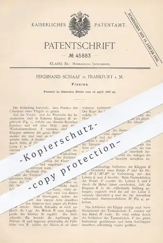 original Patent - Ferdinand Schaaf , Frankfurt / Main , 1888 , Pianino , Piano | Klavier , Flügel , Musikinstrument !!