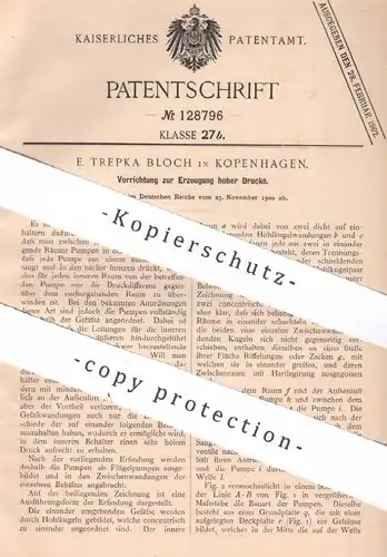 original Patent - E. Trepka Bloch , Kopenhagen , Dänemark , 1900 , Erzeugung von hohem Druck | Pumpe , Pumpen