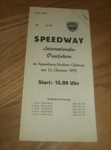 Speedway Güstrow 13.10.1973 , International , Programmheft / Programm / Rennprogramm , program !!!