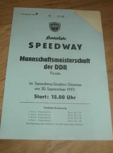 Speedway Güstrow 30.9.1973 , DDR Meisterschaft , Programmheft / Programm / Rennprogramm , program !!!