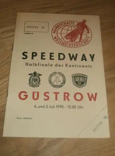 Speedway Güstrow 5.07.1970 , Weltmeisterschaft , Programmheft / Programm / Rennprogramm , program !!!