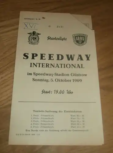 Speedway Güstrow 5.10.1969 , International , Programmheft / Programm / Rennprogramm , program !!!