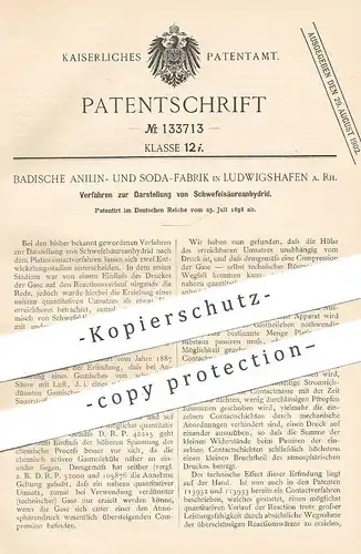 original Patent - Badische Anilin- & Soda-Fabrik , Ludwigshafen a. Rh. , 1898 , Darstellung von Schwefelsäureanhydrid !!