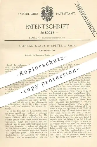 original Patent - Conrad Claus , Speyer / Rhein , 1889 , Kerzenhalter | Kerze , Kerzen | Licht , Brenner , Leuchter !!!