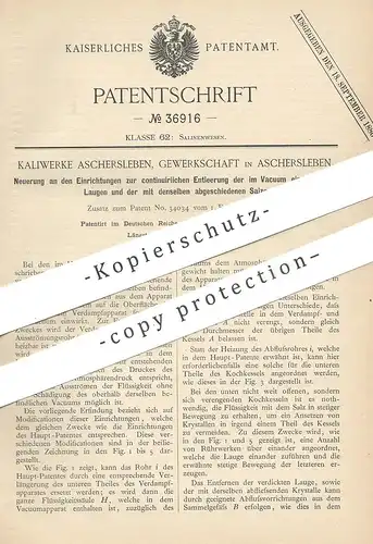 original Patent - Kaliwerke Aschersleben , 1885 , Entleerung der Laugen im Vakuum | Salz , Salze , Lauge | Kristalle !!