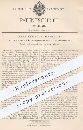 original Patent - Julius Keim Weissenfeld , 1898 , Wassermesser mit Regelung für die Messscheibe | Thomson | Zählwerk !!