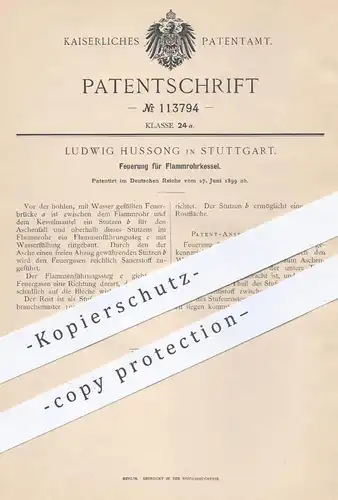 original Patent - Ludwig Hussong , Stuttgart , 1899 , Feuerung für Flammrohrkessel | Kessel , Heizung , Dampfkessel !!!