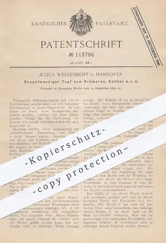 original Patent - Julius Westenhoff , Hannover , 1899 , Doppelwandiger Kochtopf | Koch , Topf , Kochen , Bäcker !!!