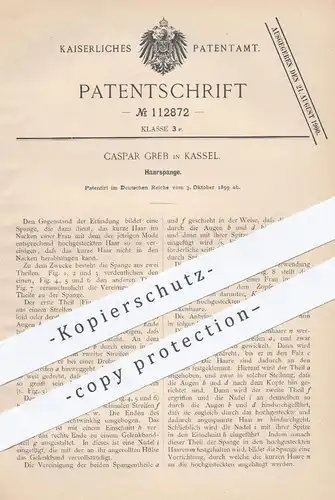 original Patent - Caspar Greb , Kassel , 1899 , Haarspange | Spange , Haar , Haare , Zopf , Frisur , Friseur !!!